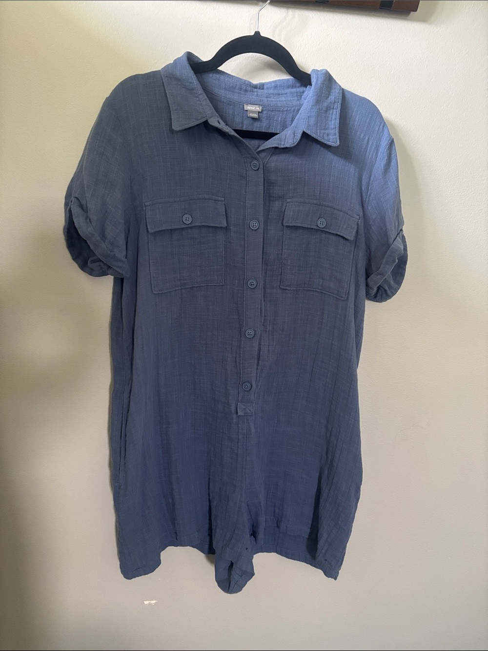 aerie Slate Blue Button-Front Pocket Romper